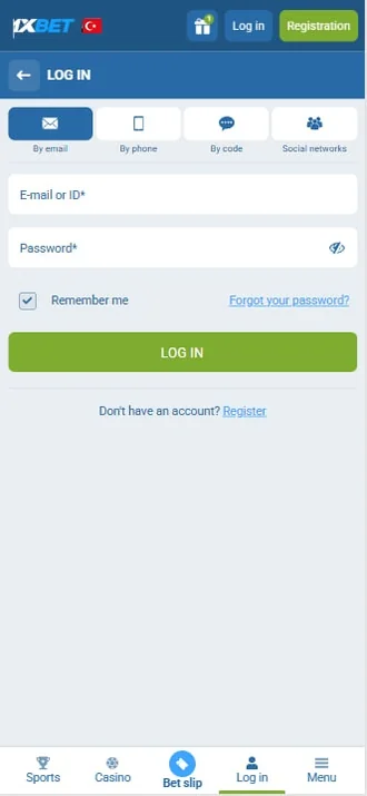 1xbet &mdash; Email sign-in screen