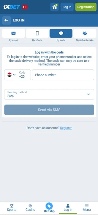 1xbet &mdash; One-time code sign-in
